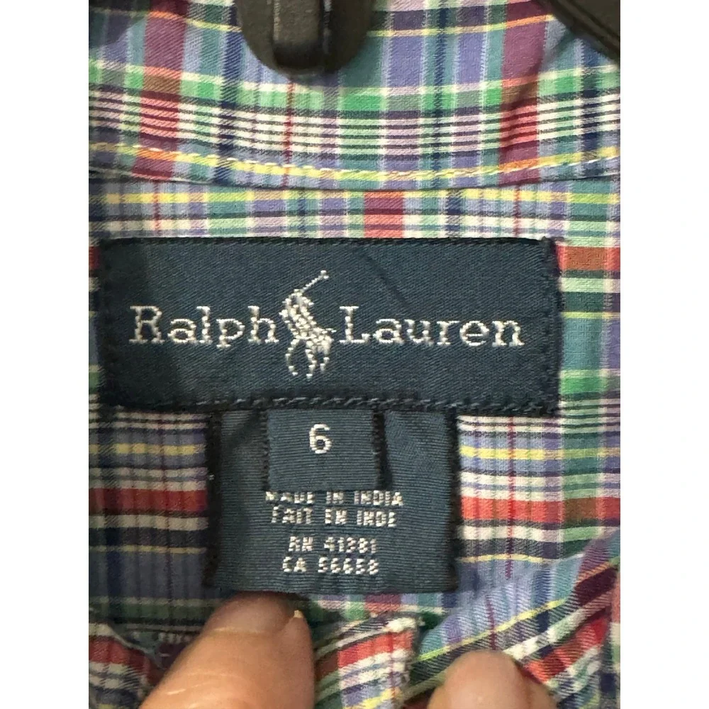Ralph Lauren Plaid Short Sleeve Button Down Shirt Boys Size 6 Blue Red Green‎